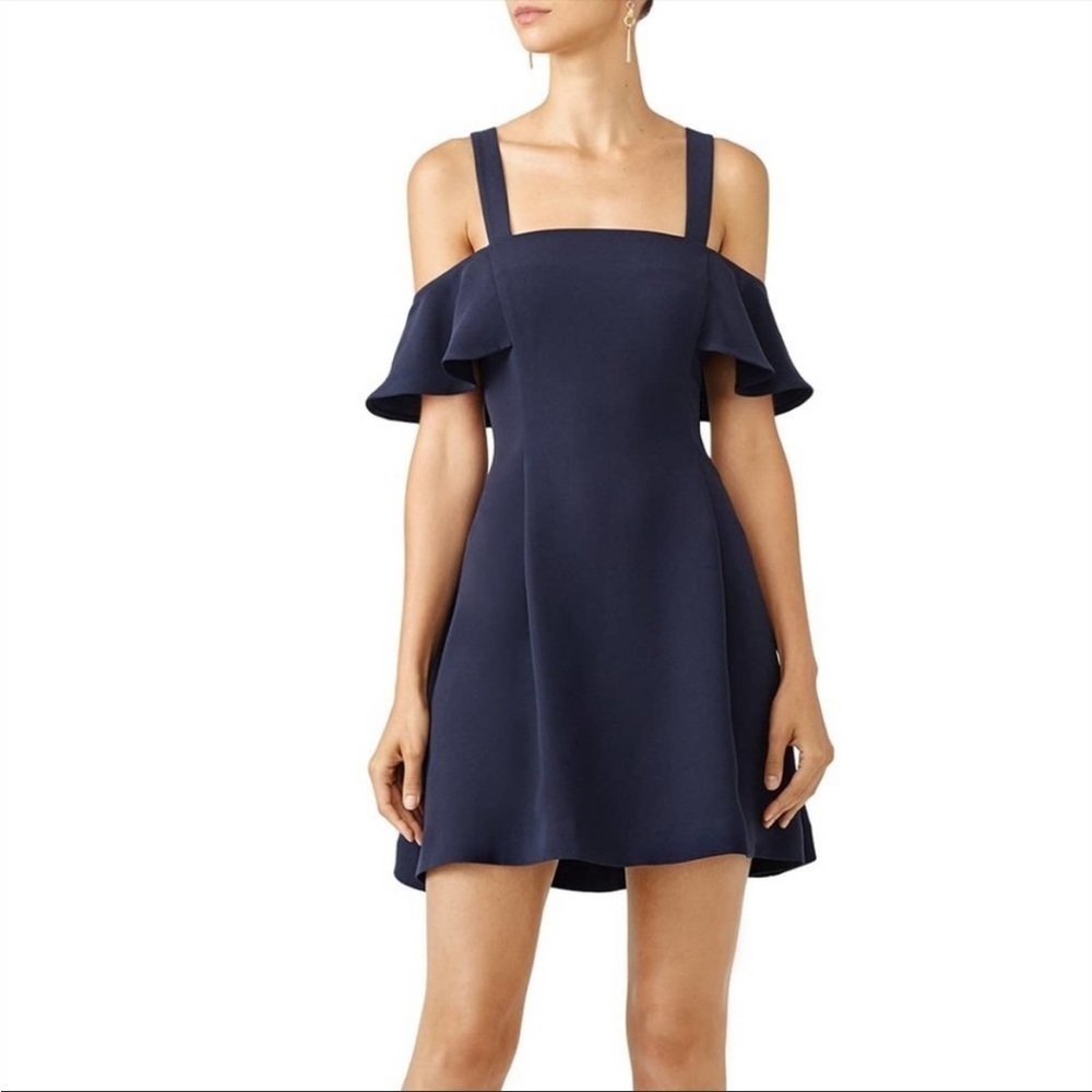 Likely Bellamy Cold Should Ruffle Mini Dress in Navy Blue‎ Size 4